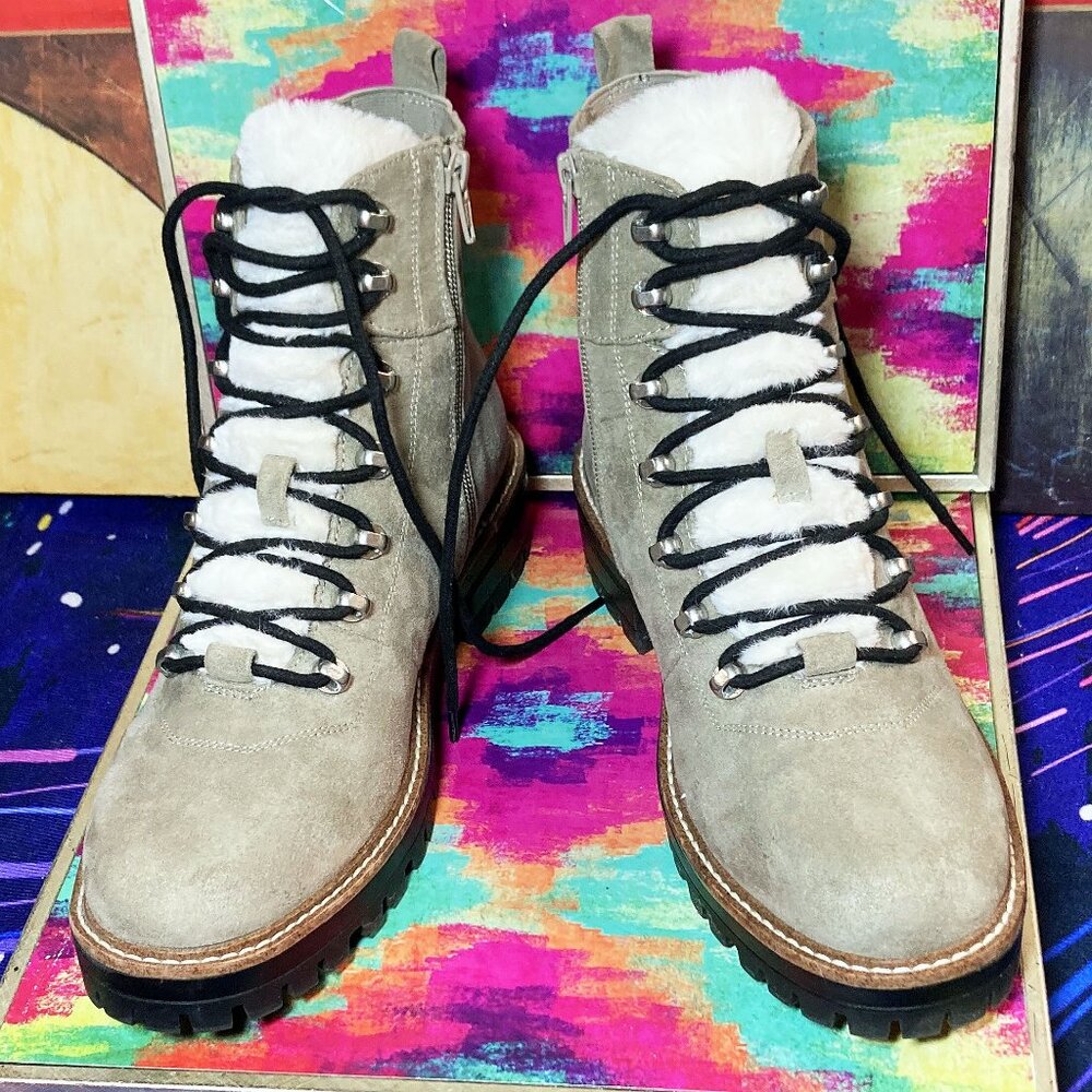WOMEN'S ** A NEW DAY * BOOTS FAUX LEATHER FUR LACE UP COMBAT BOOTS WOMENS SIZE 9